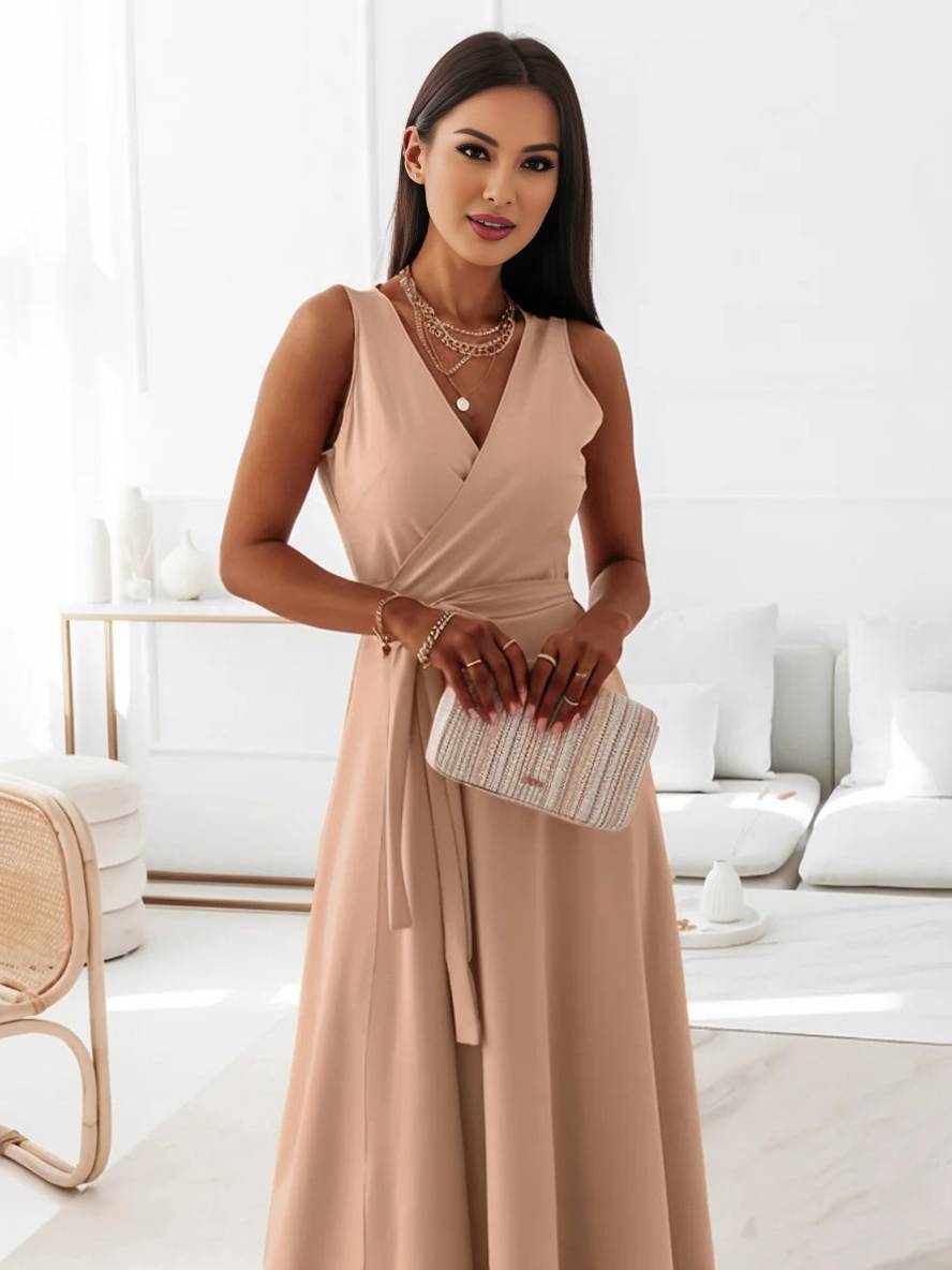 Evelyn | Elegant Evening Gown with V-Neck and Bow Belt