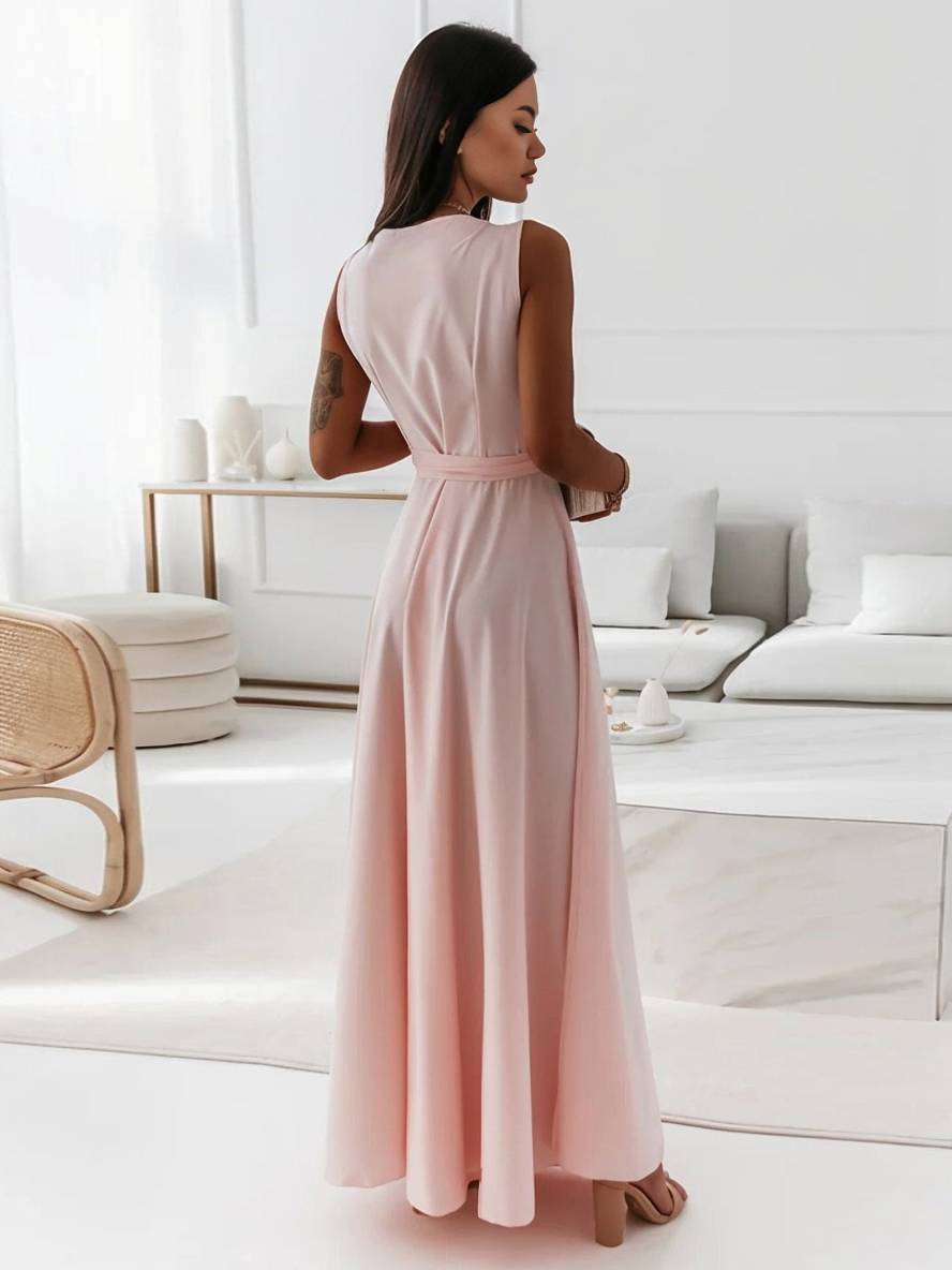Evelyn | Elegant Evening Gown with V-Neck and Bow Belt