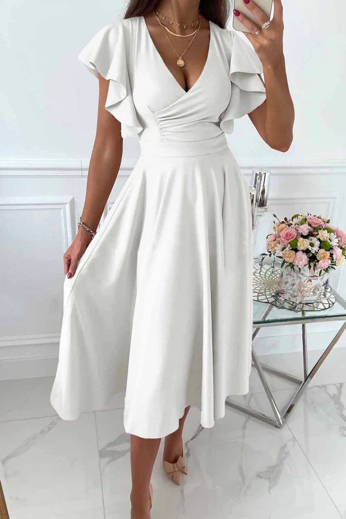 Hallie | Elegant Midi Dress with Butterfly Sleeves