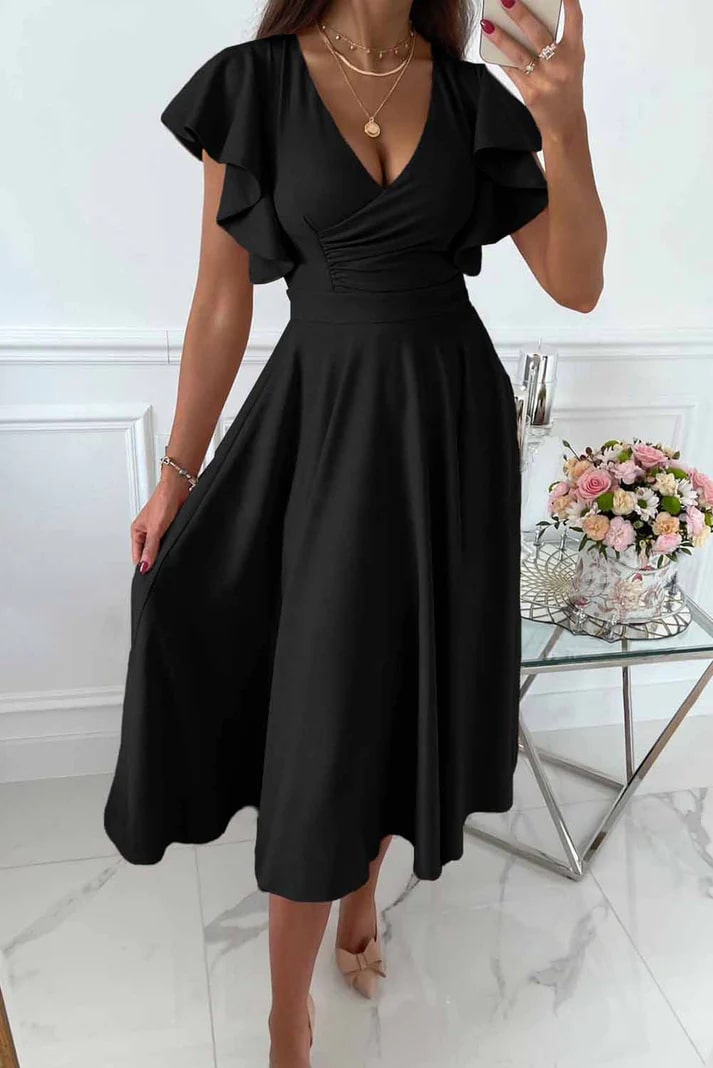 Hallie | Elegant Midi Dress with Butterfly Sleeves