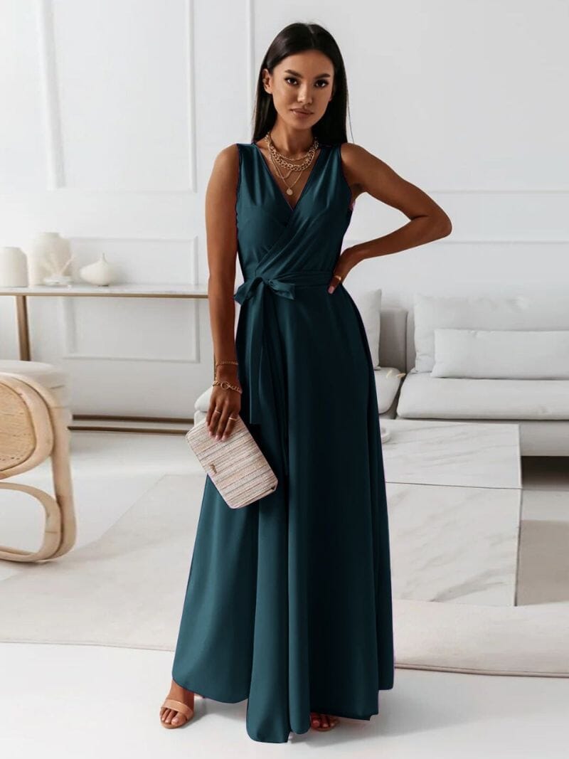 Women’s Wrap Sleeveless V-Neck Maxi Dress for Elegance