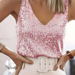 Isla | V-Neck Glitter Sequin Top
