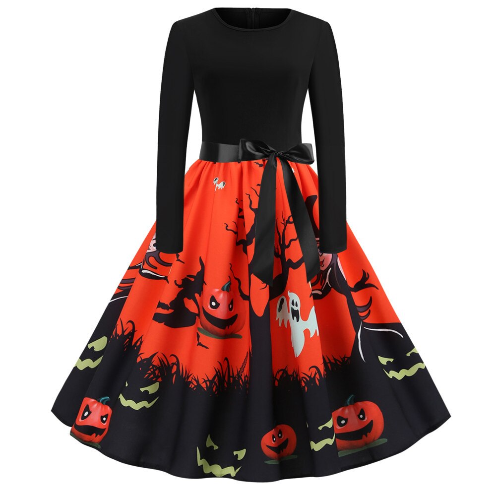 Gothic Caricature Print Halloween Costume | Midi