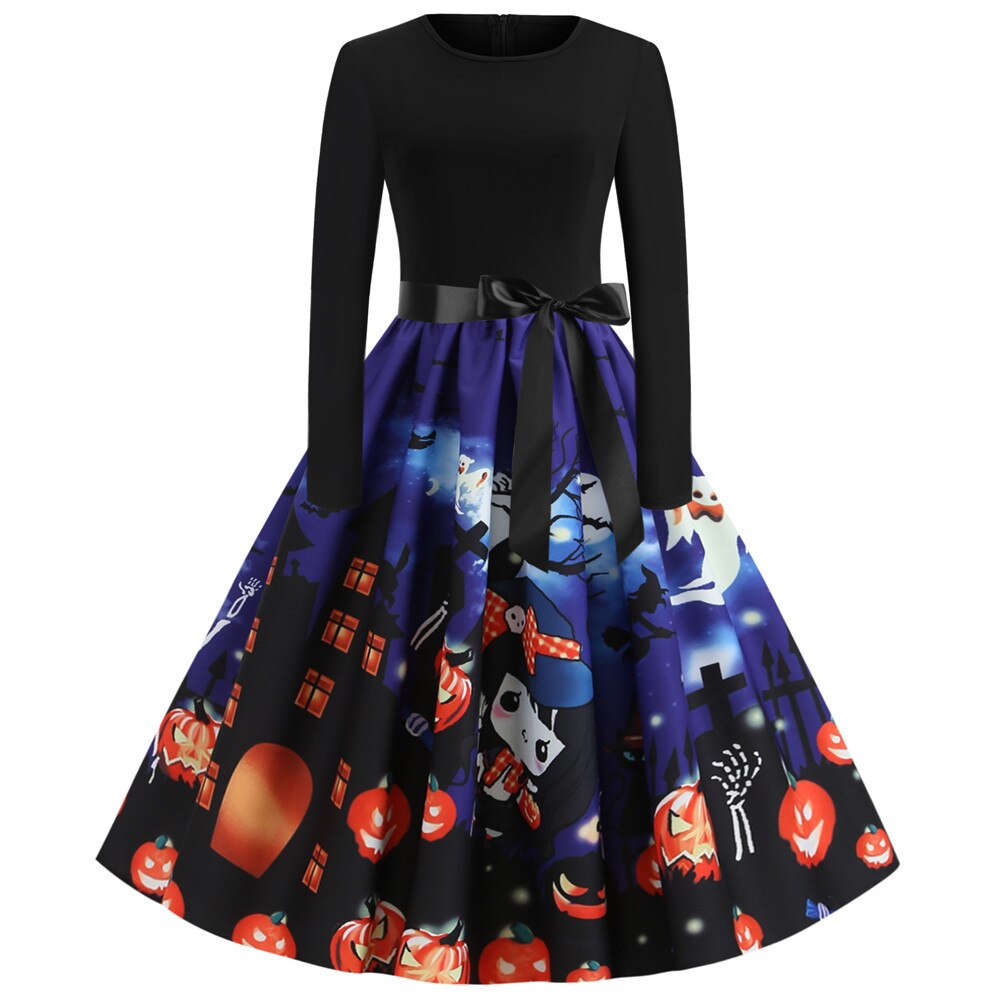 Gothic Caricature Print Halloween Costume | Midi