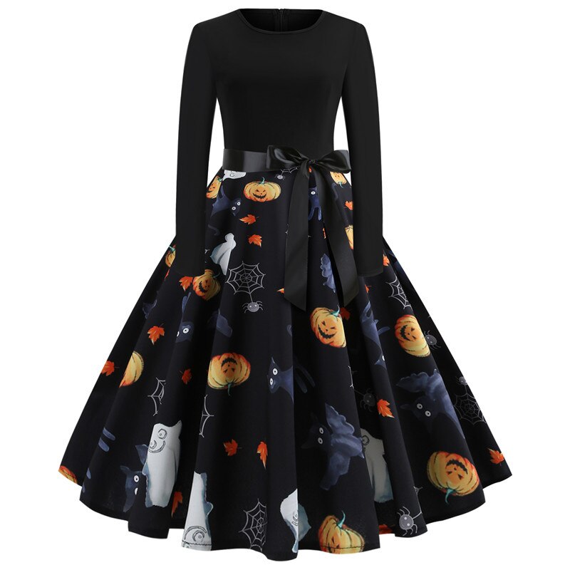 Gothic Caricature Print Halloween Costume | Midi