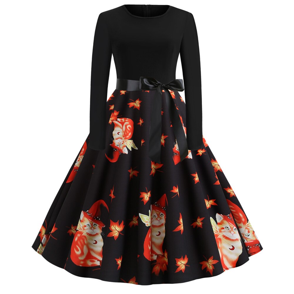 Gothic Caricature Print Halloween Costume | Midi