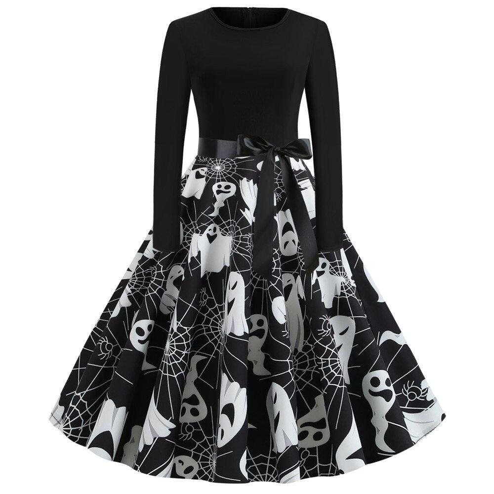 Gothic Caricature Print Halloween Costume | Midi