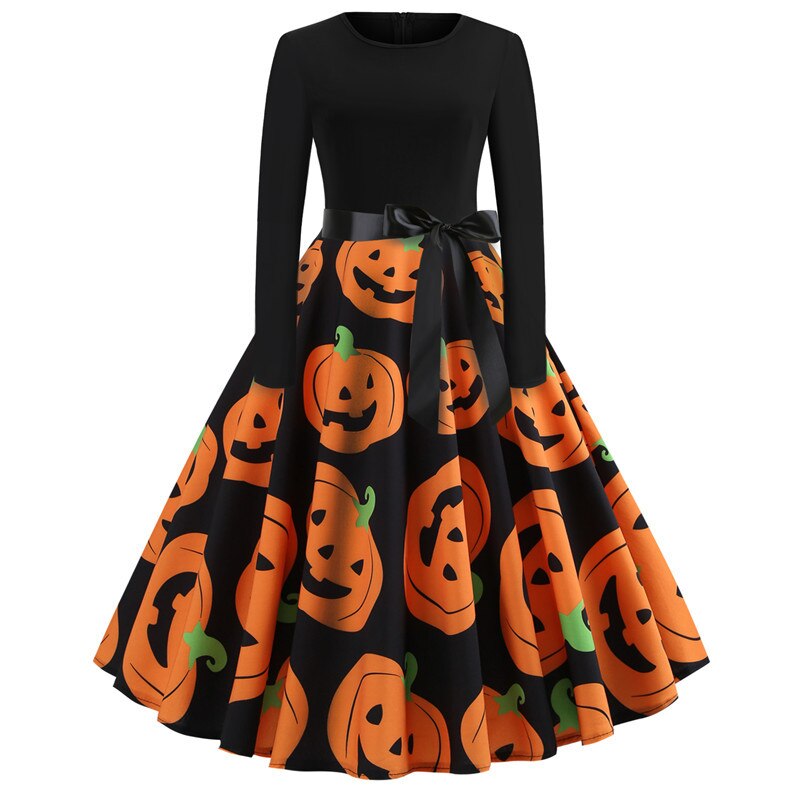 Gothic Caricature Print Halloween Costume | Midi
