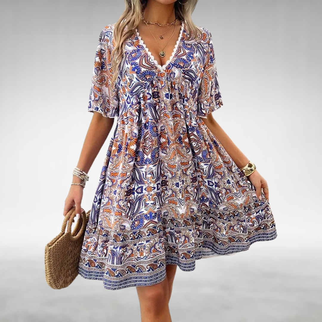 Luna | Boho Paisley Print Mini Dress for Summer