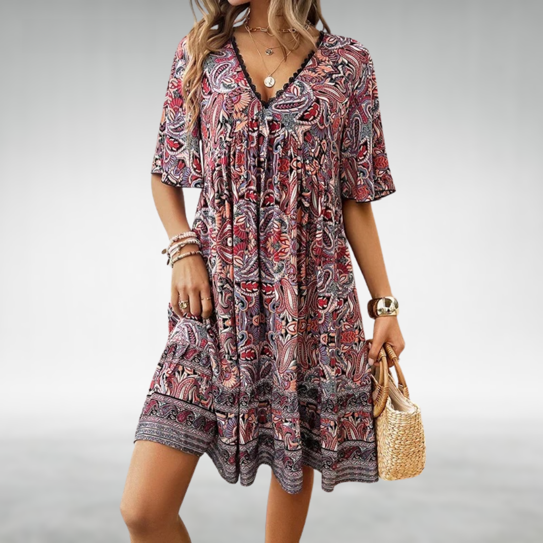 Luna | Boho Paisley Print Mini Dress for Summer