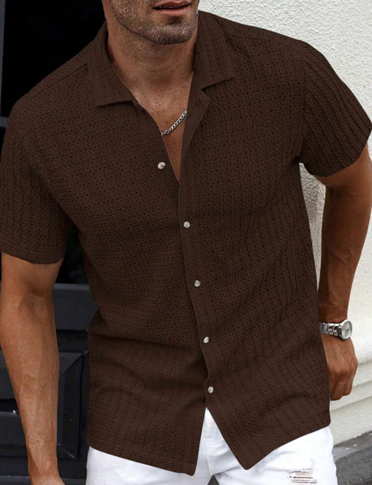 Nathan | Men's Short-Sleeve Knitted Linen Shirt