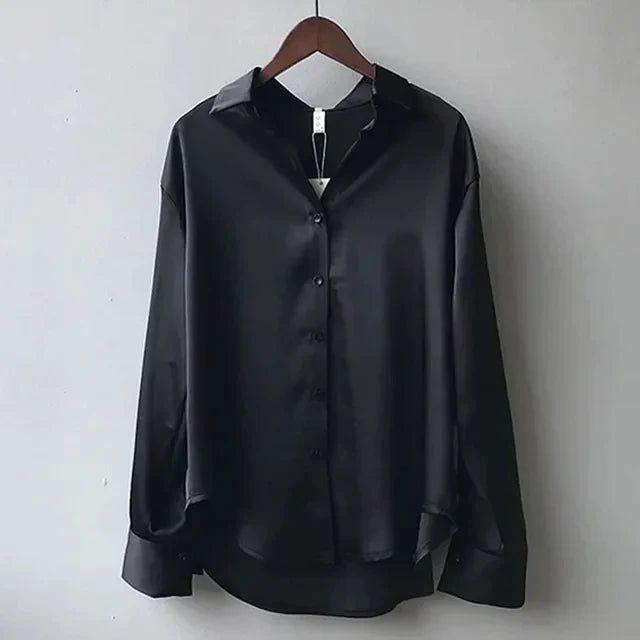 Olive | Elegant Olive Satin Blouse with Soft Sheen