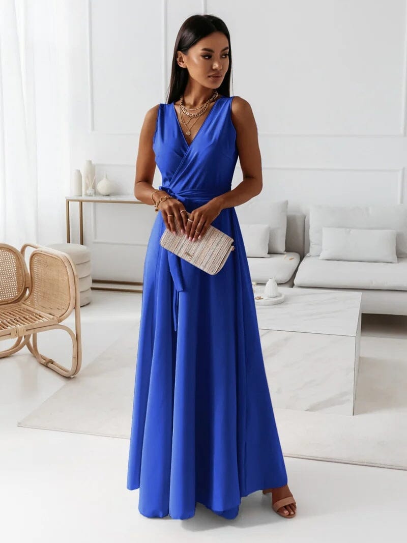 Women’s Wrap Sleeveless V-Neck Maxi Dress for Elegance