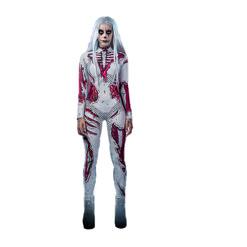 Long-Sleeve Skeleton Print Halloween Costume