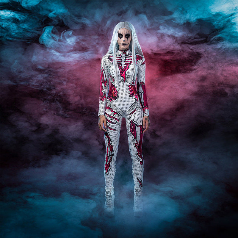 Long-Sleeve Skeleton Print Halloween Costume
