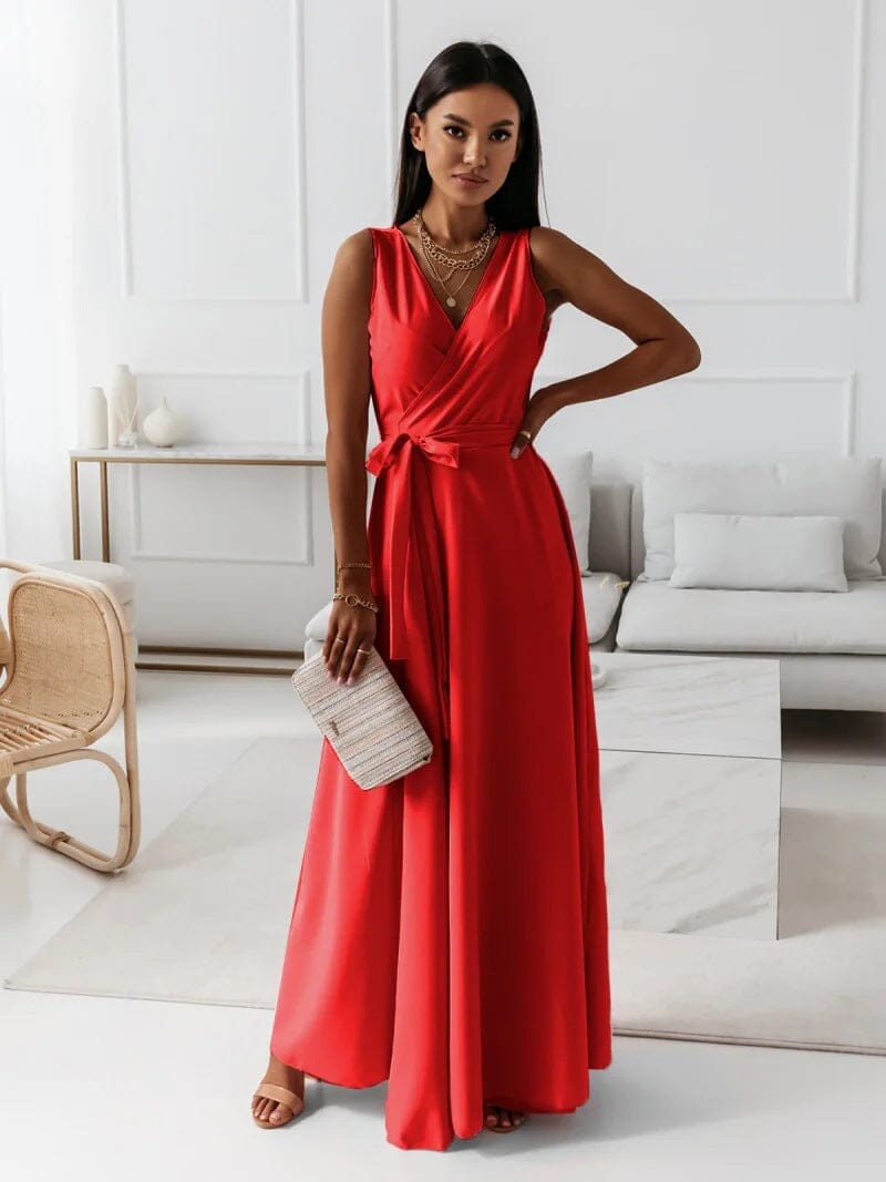 Women’s Wrap Sleeveless V-Neck Maxi Dress for Elegance