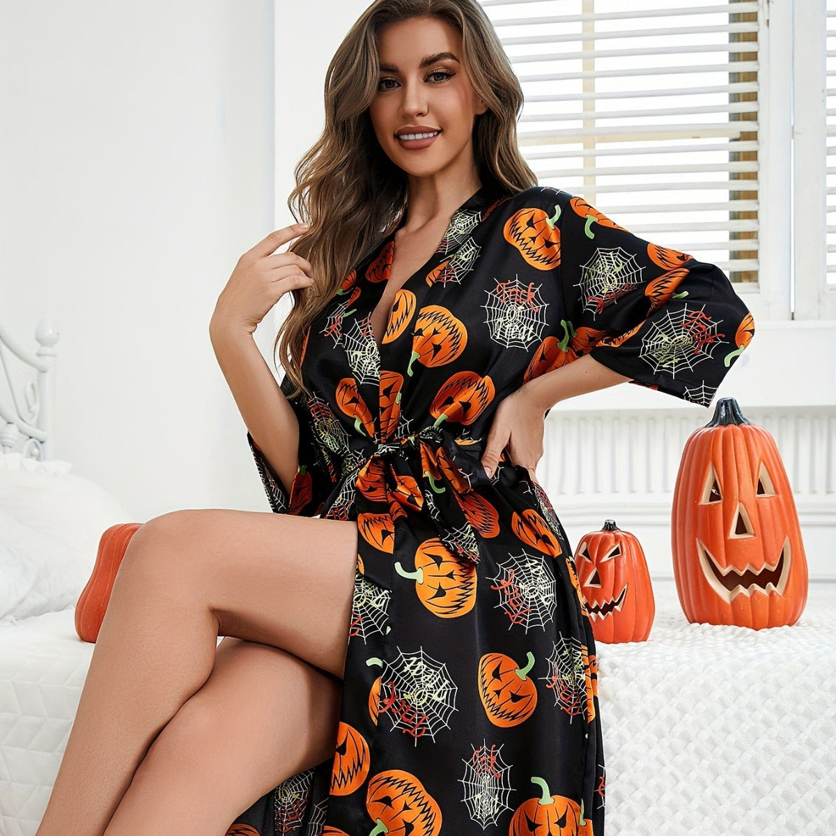 Pumpkin Kimono Robe Halloween Costume