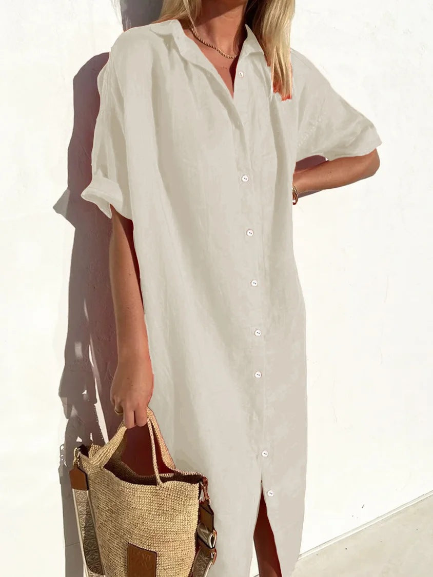 Amber | Women's Casual Cotton Linen Shirt Dress
