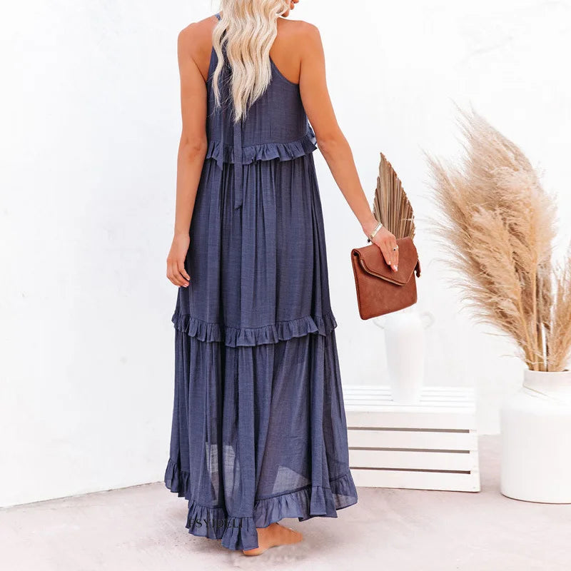 Mia | Elegant Halter Dress with Ruffle Trim