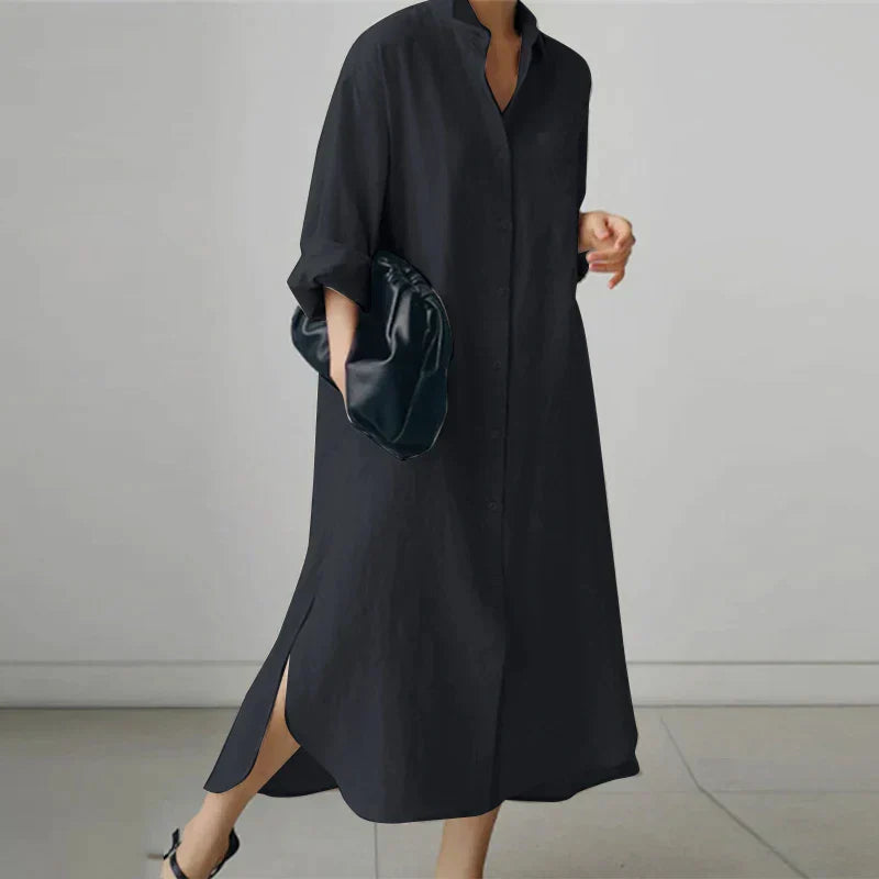 Maddie | Women's Button-Up Shirt Dress with Slit