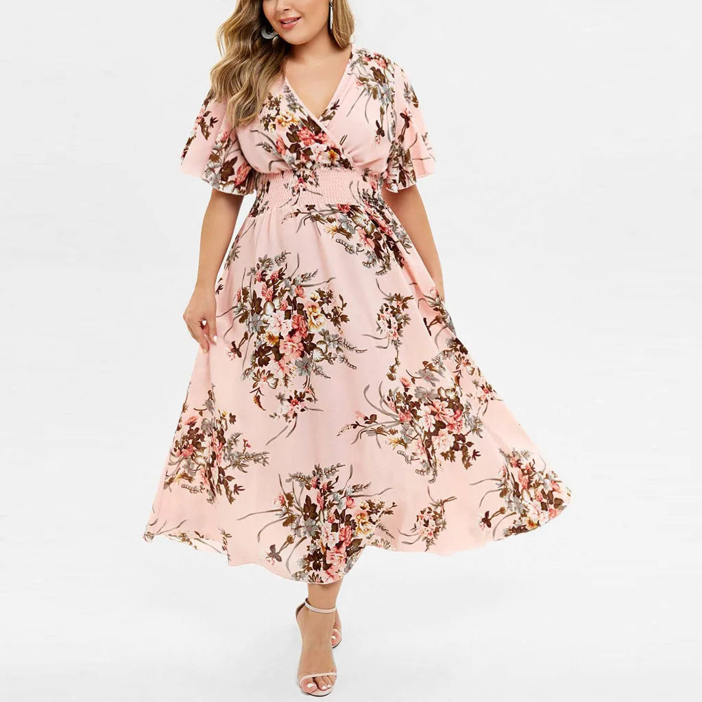 Plus-Size Floral Chiffon Dress