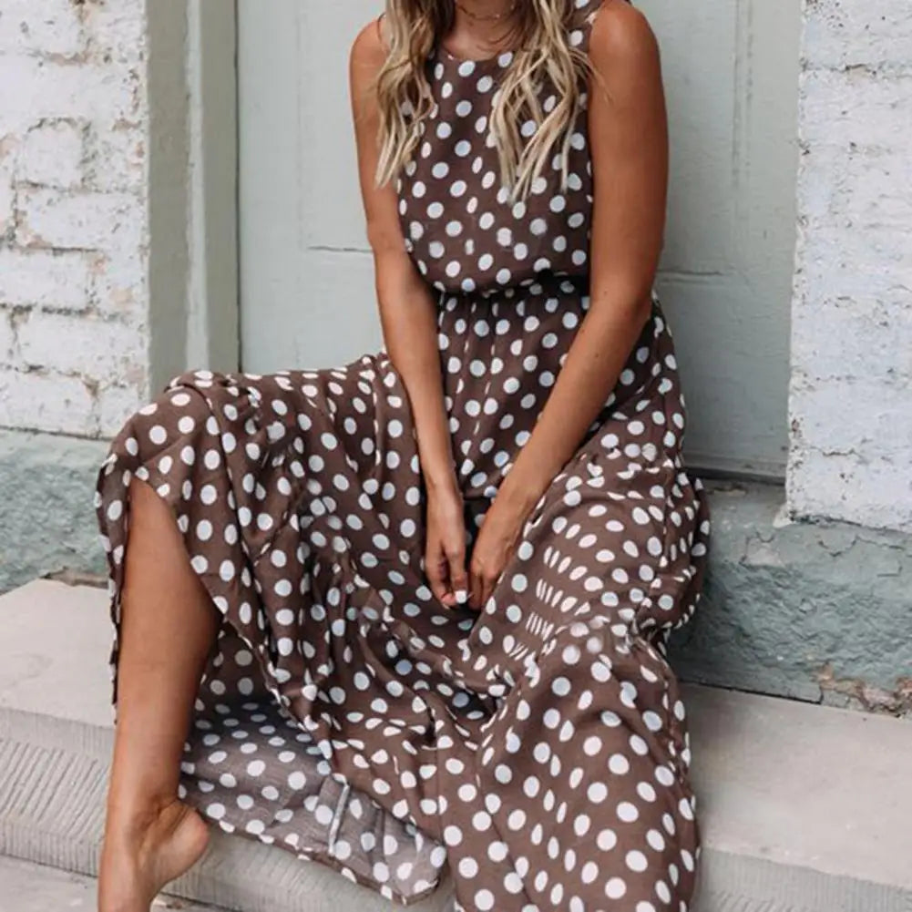 Ruby | Sleeveless Polka Dot Maxi Dress for Women