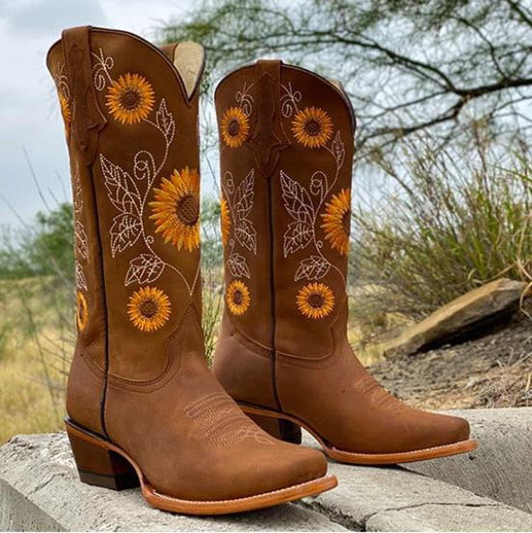 Bohemian Chunky Heel Cowboy Boots