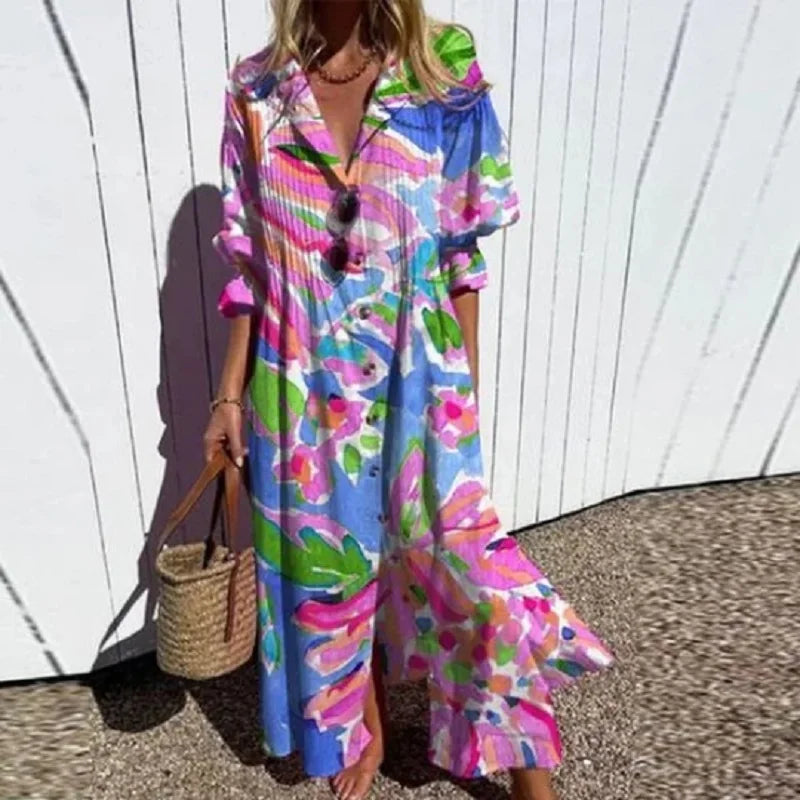 Elodie | Boho Maxi Dress with V-Neck for Women
