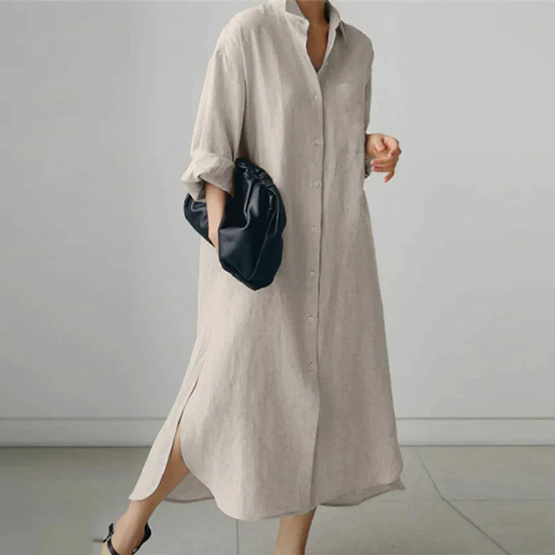 Maddie | Women's Button-Up Shirt Dress with Slit