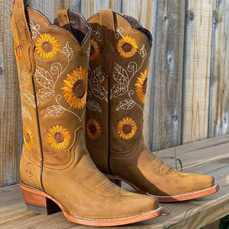 Bohemian Chunky Heel Cowboy Boots