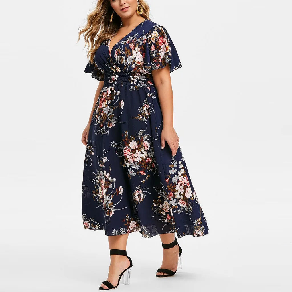 Plus-Size Floral Chiffon Dress