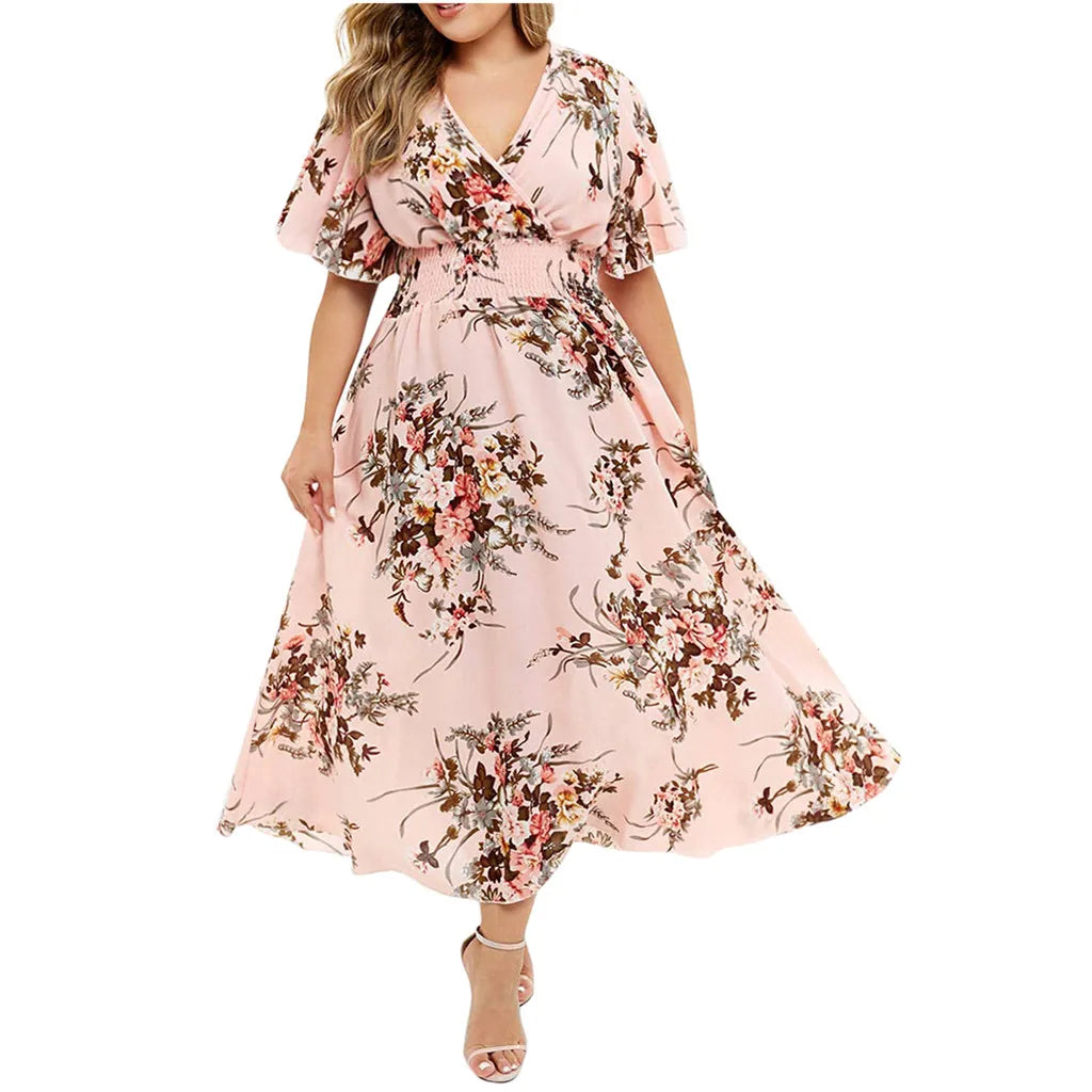 Plus-Size Floral Chiffon Dress