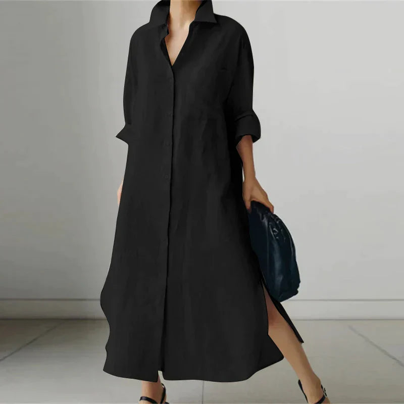 Maddie | Women's Button-Up Shirt Dress with Slit