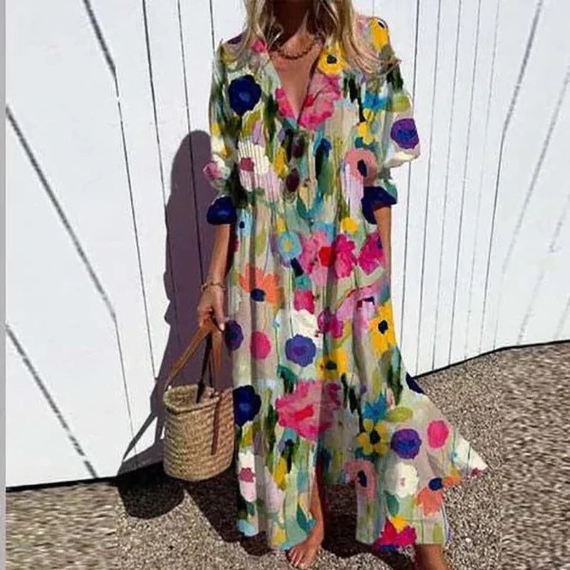 Elodie | Boho Maxi Dress with V-Neck for Women