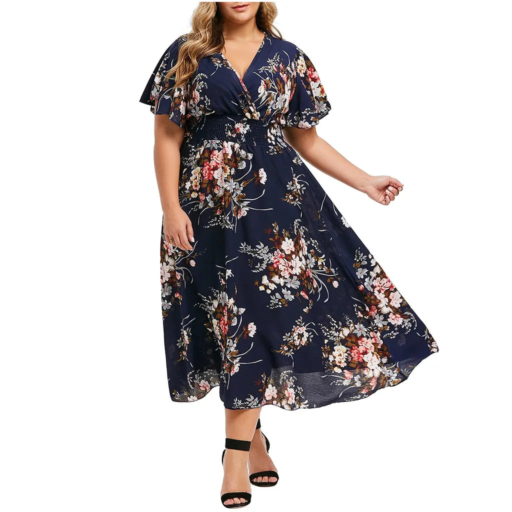 Plus-Size Floral Chiffon Dress