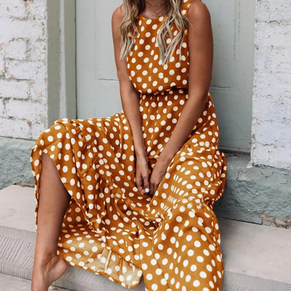 Ruby | Sleeveless Polka Dot Maxi Dress for Women