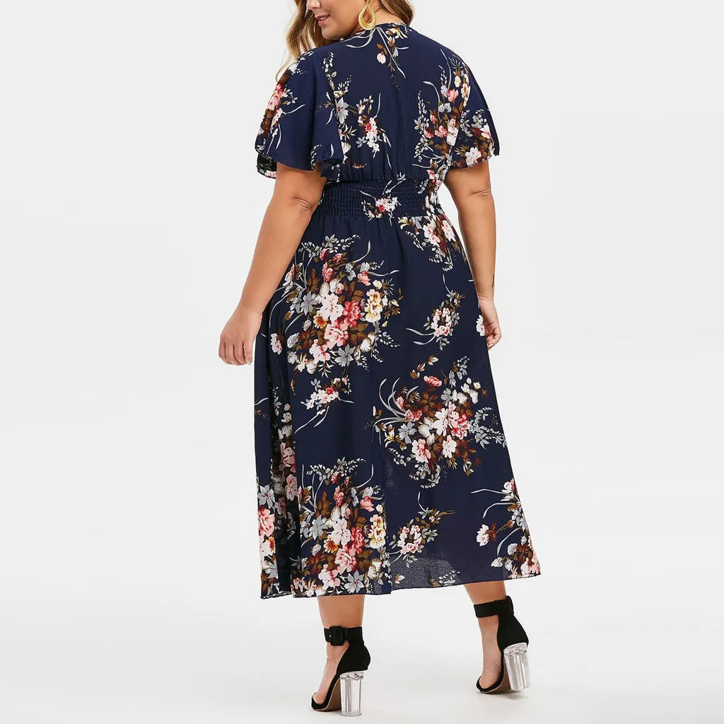 Plus-Size Floral Chiffon Dress