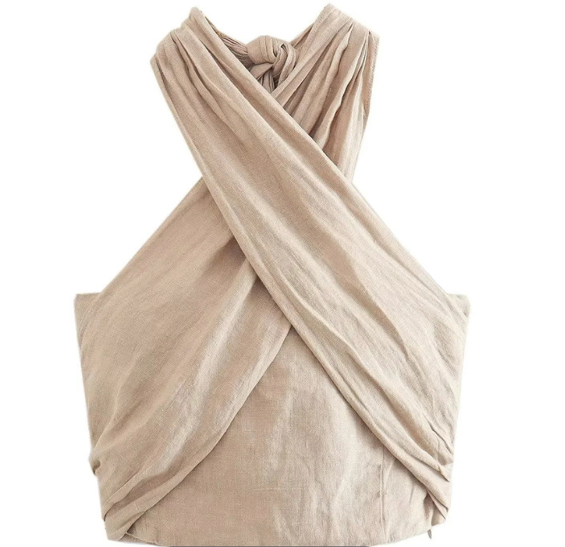 Lily | Beige Halter Crop Top for Women