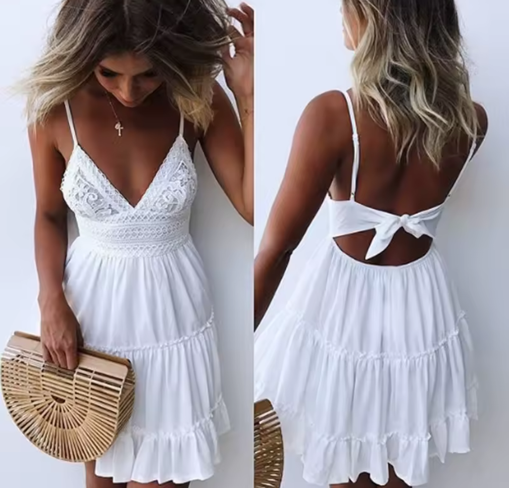 Jasmine | Women's Lace Bodice Dress with Bow Back