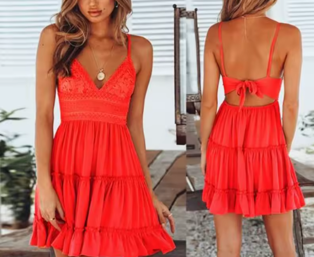 Jasmine | Women's Lace Bodice Dress with Bow Back