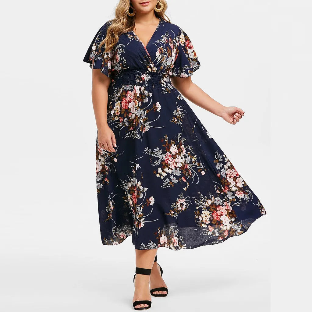 Plus-Size Floral Chiffon Dress