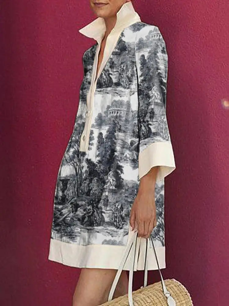 Chloe | Vintage Toile Print Mini Tunic Dress
