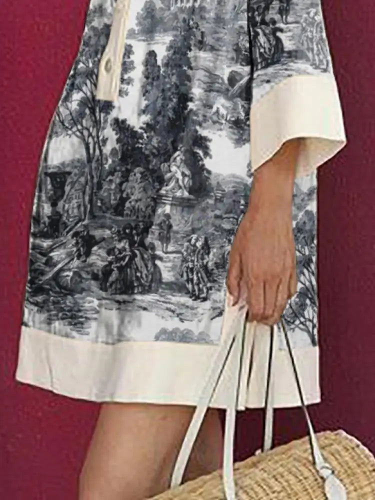 Chloe | Vintage Toile Print Mini Tunic Dress