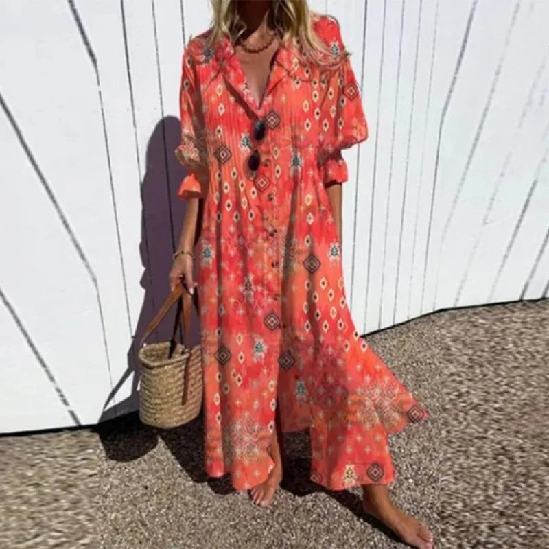 Elodie | Boho Maxi Dress with V-Neck for Women