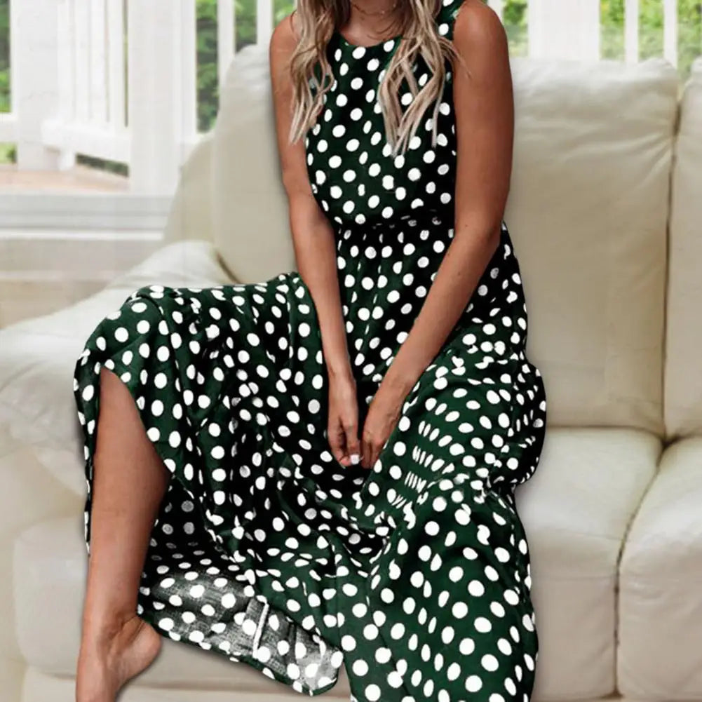 Ruby | Sleeveless Polka Dot Maxi Dress for Women