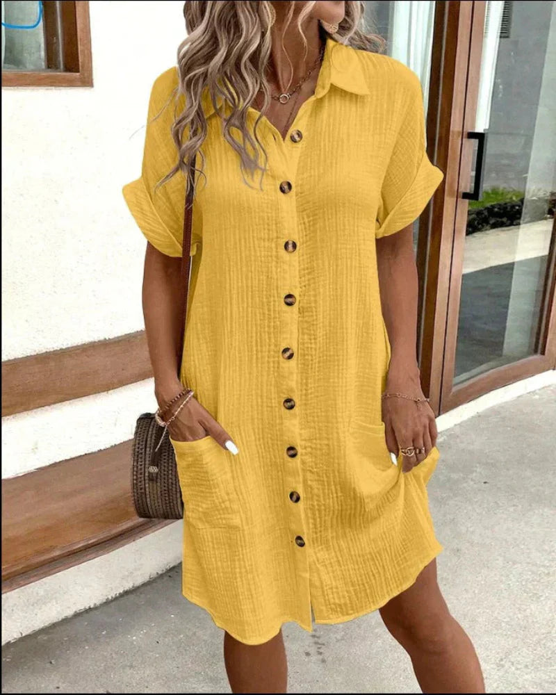 Aria | Women's Retro Cotton Linen Shirt Dress
