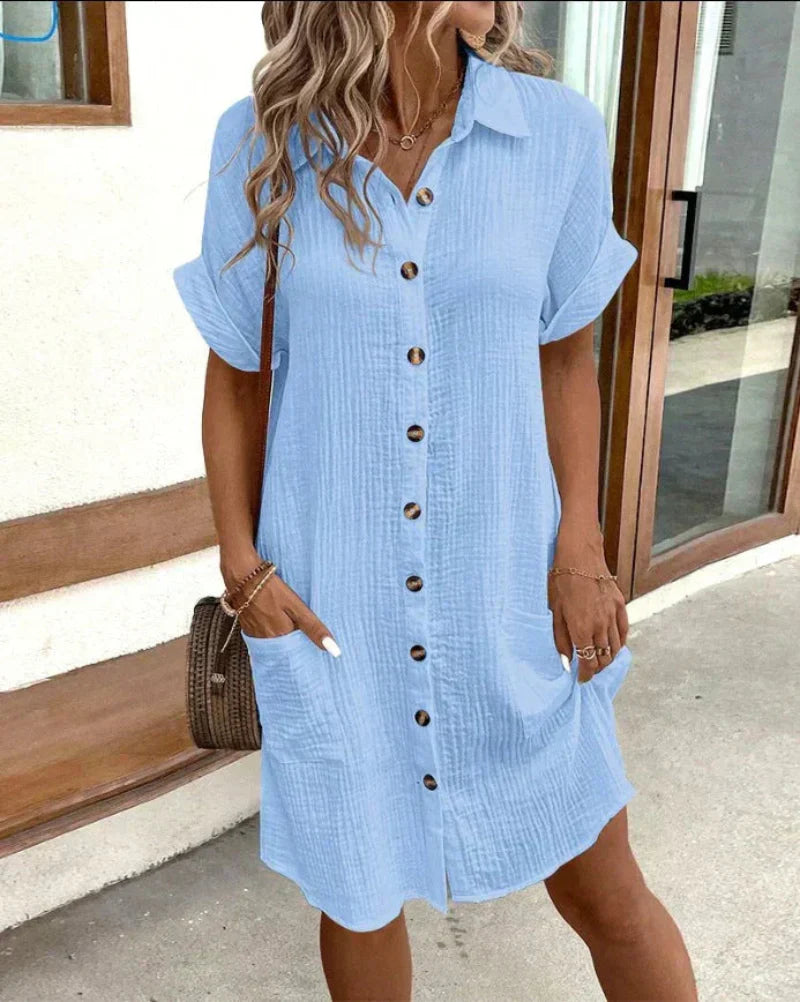 Aria | Women's Retro Cotton Linen Shirt Dress