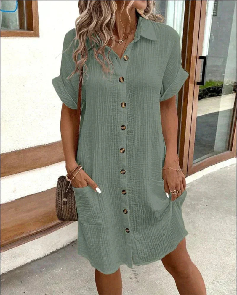 Aria | Women's Retro Cotton Linen Shirt Dress