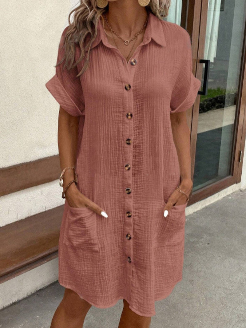 Aria | Women's Retro Cotton Linen Shirt Dress