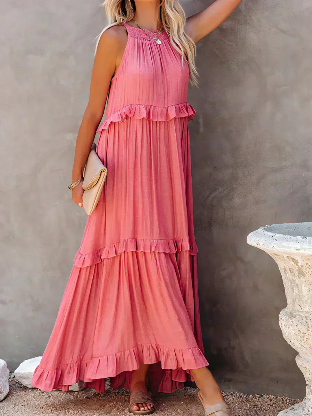 Mia | Elegant Halter Dress with Ruffle Trim